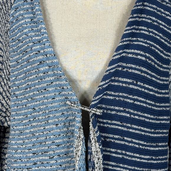 J Jill Large Cardigan Striped Long Sleeve Stretch V-Neck Patchwork Striped Blue - Picture 5 of 9